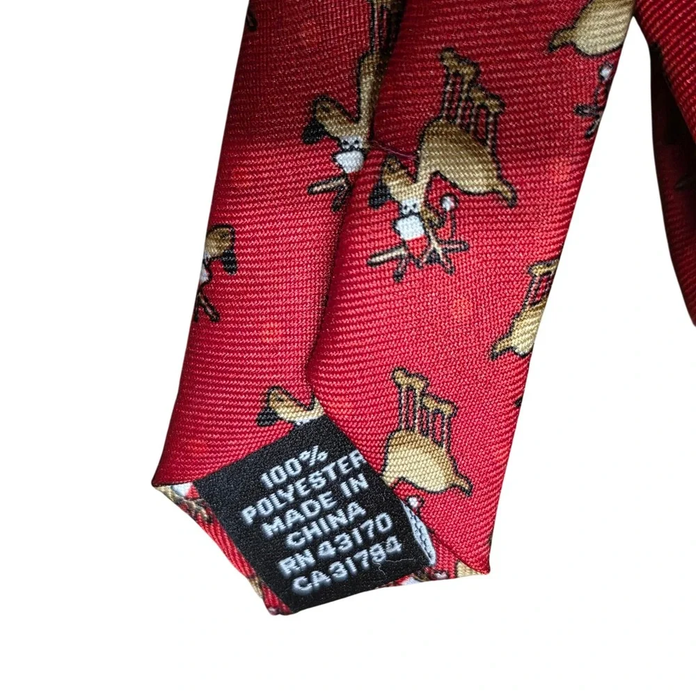 Wembley Skinny Necktie Red Reindeer Santa Hat Christmas Holiday Polyester‎